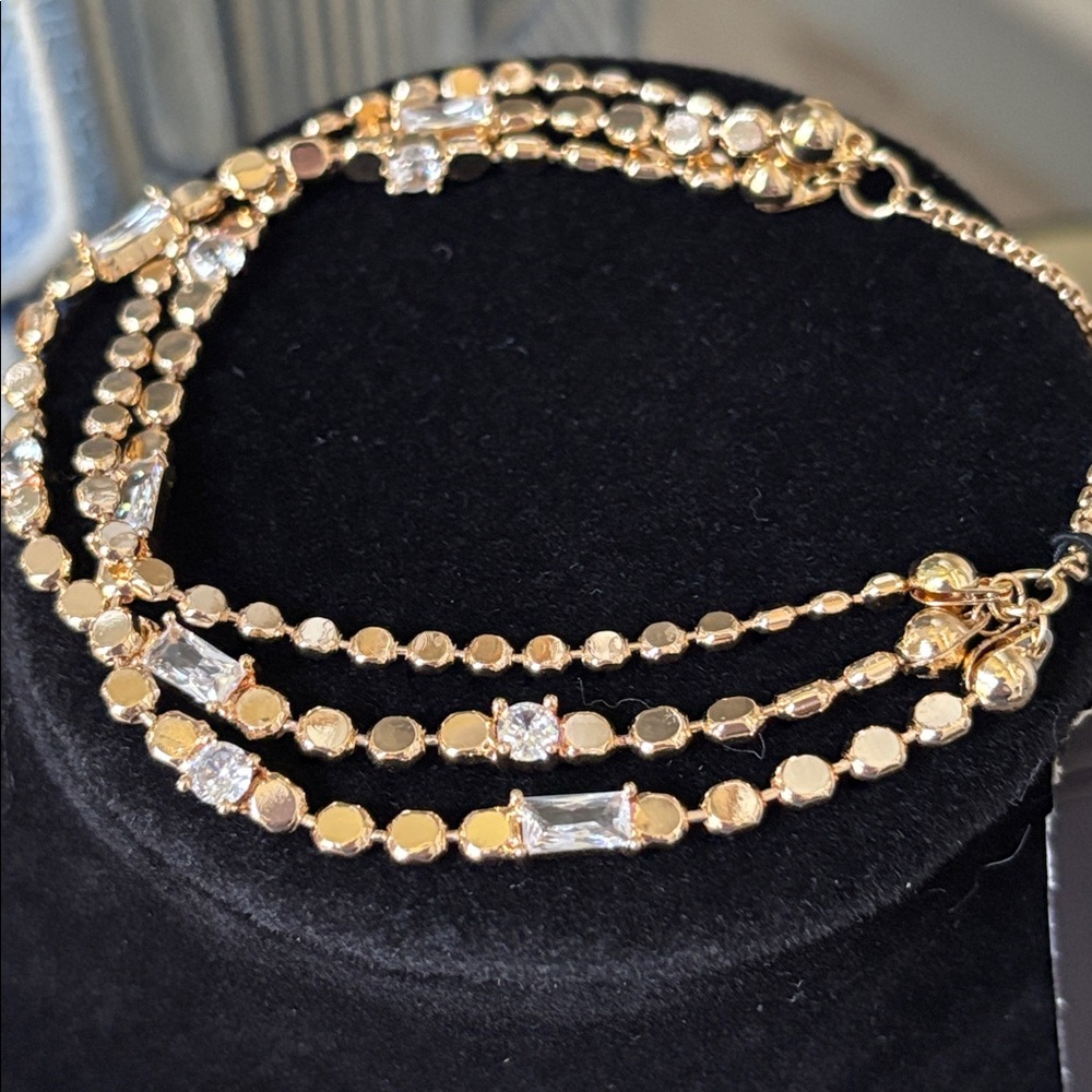 Anne Klein Multi-Row Gold Tone CZ Adjustable Bracelet